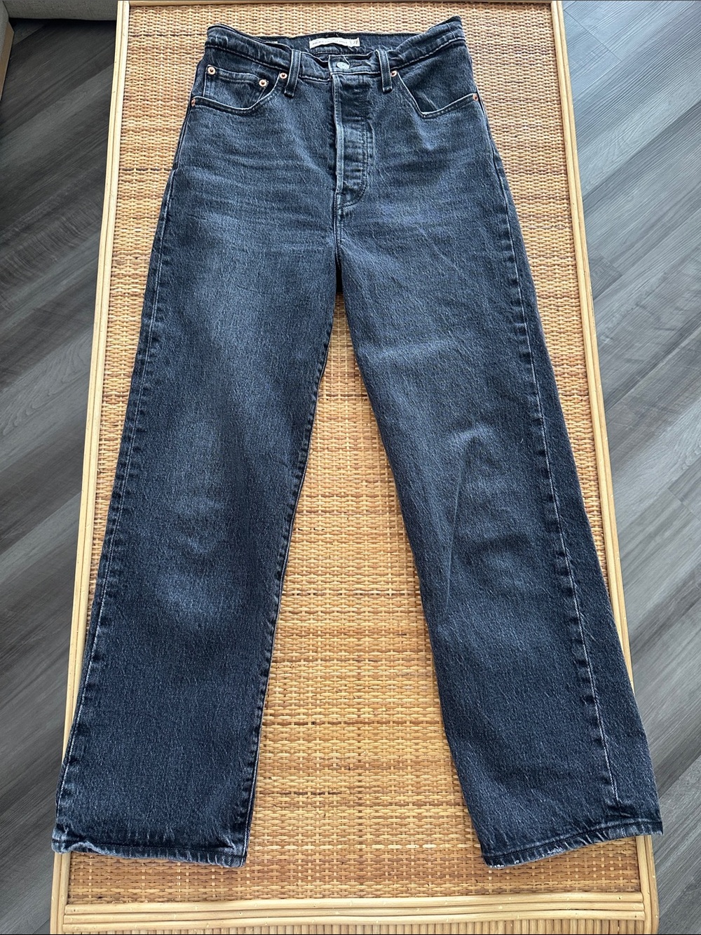 High-Rise Straight Leg Black Denim Jeans